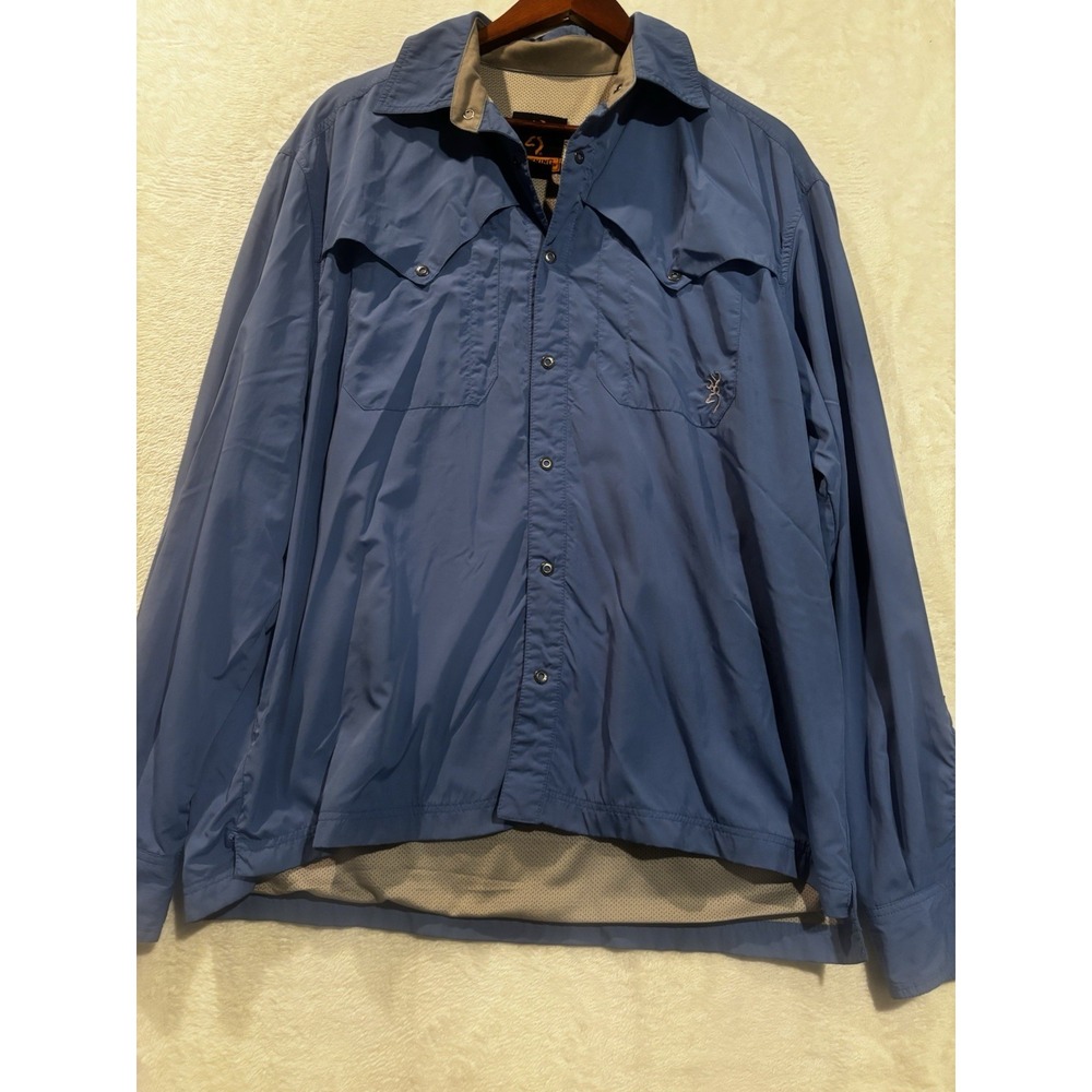 Vintage‎ Browning Jacket Men's Large Blue Windbreaker Snap Blue Mesh Lined